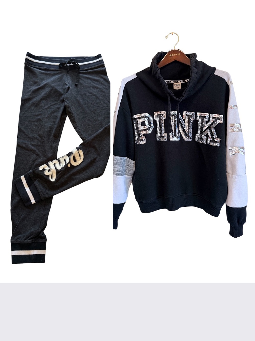 SET Victoria's Secret PINK sequinned signature highneck pullover/pants, M/L